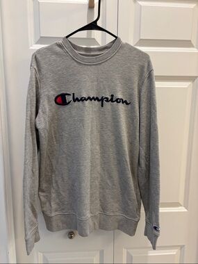 Champion Gray Crewneck Sweatshirt with Embroidered Logo